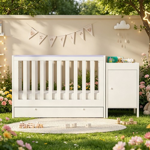White baby cot - white,