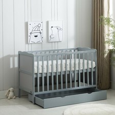 Grey Wooden Baby Cot Bed &